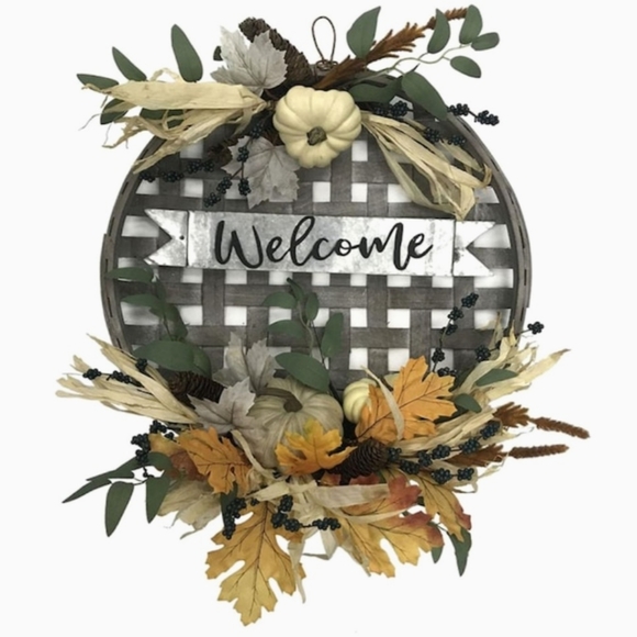 Holiday Living Tobacco Basket Welcome Basket, Pumpkin &  Pinecone Wreath - Picture 6 of 9